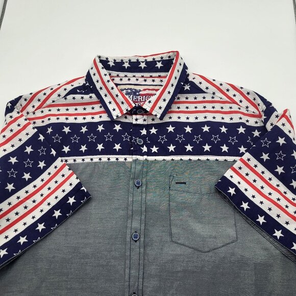 AMERICAN GARAGE Men's Large Button Up Shirt Short Sleeve Patriotic - Picture 1 of 6